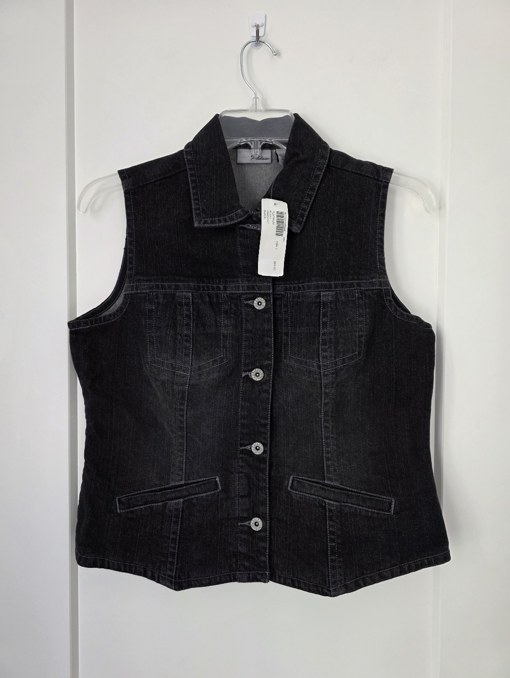 Chico's Sleeveless Black Denim Button-Front Vest Size 1 Medium
